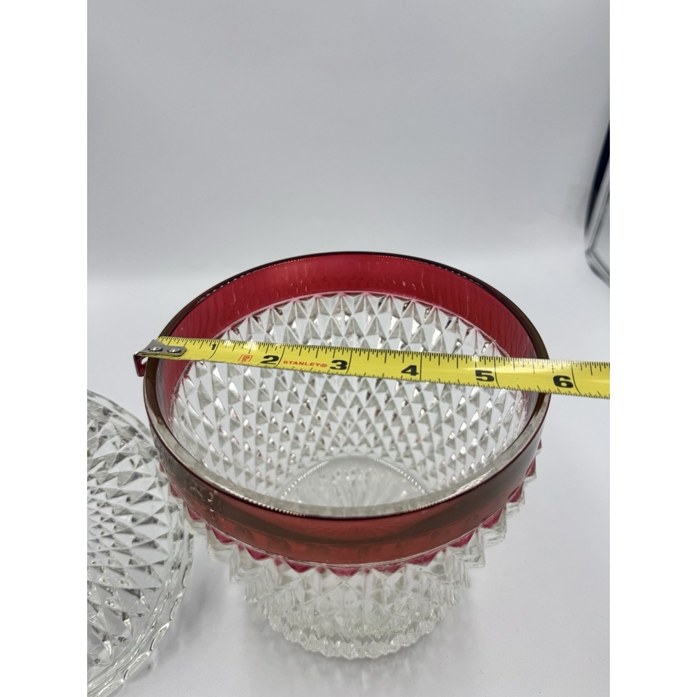 Vintage Indiana Glass Diamond Point Ruby Flash Ice Bucket with Lid - Picture 13 of 14